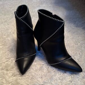 Apt. 9 Black Pointed Toe Ankle Boots with Silver Stud Trim